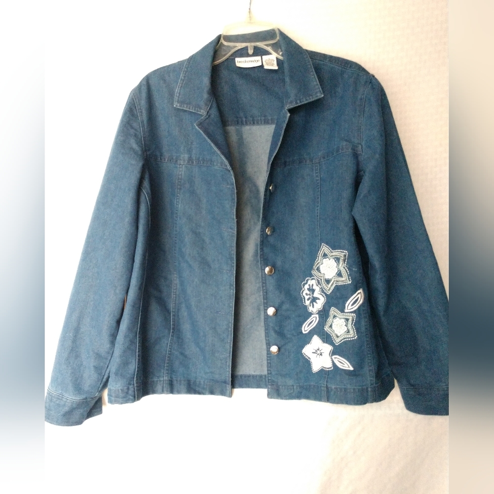 Vintage Breckenridge Denim Shacket Shirt Jacket Floral Embroidered Size Large